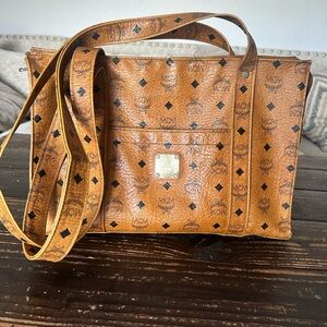 MCM Cognac Visetos Monogram Tote in Tan Leather